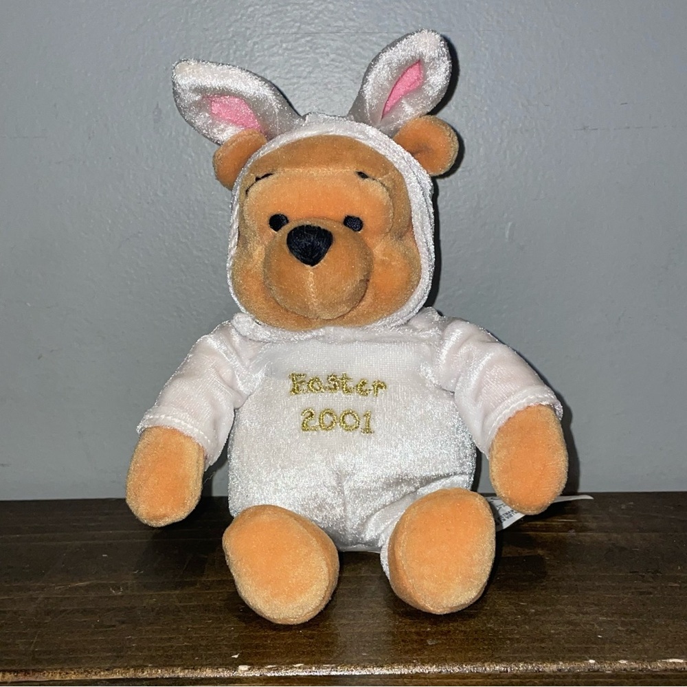 Pooh Bear Disney Rabbit Easter 2001 UK White Plush Bean Bag 9" Bunny